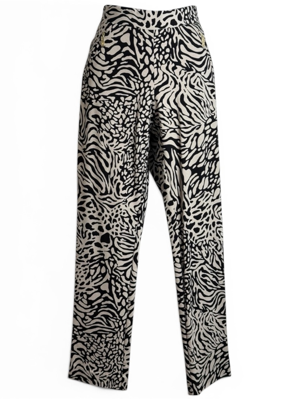 Anne Klein Black and Cream Animal-Print Women Pants Size S - NWOT